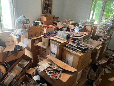 piles of boxes in a hoarder home