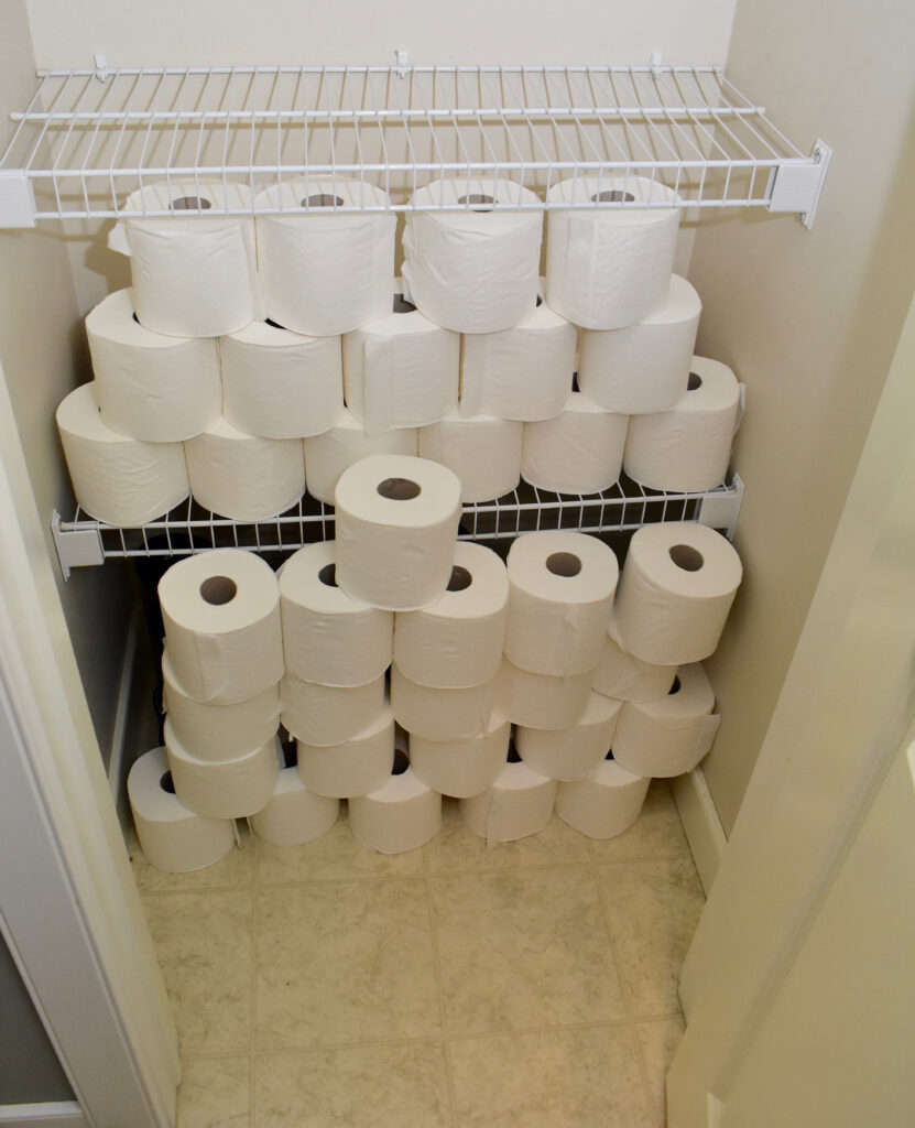 excessive amounts of toilet paper being hoarded in a closet